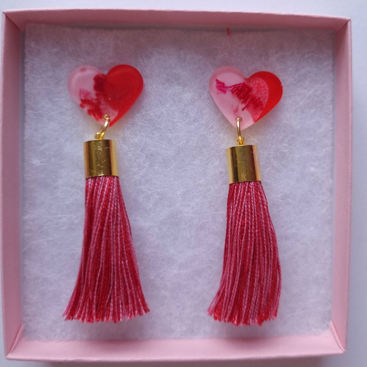 Seconds Burlesque Pink and Red Heart Tassel Earrings