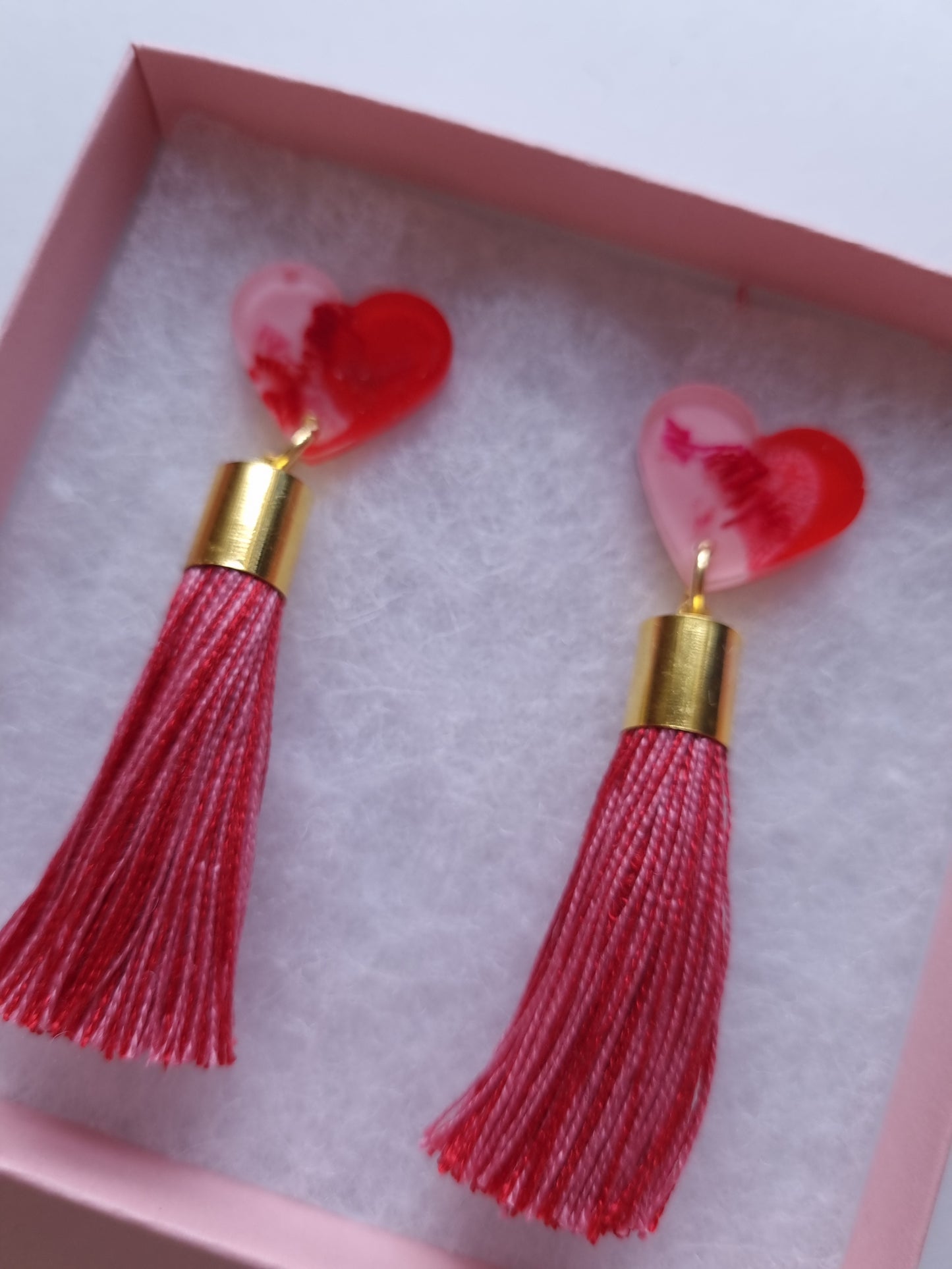 Seconds Burlesque Pink and Red Heart Tassel Earrings