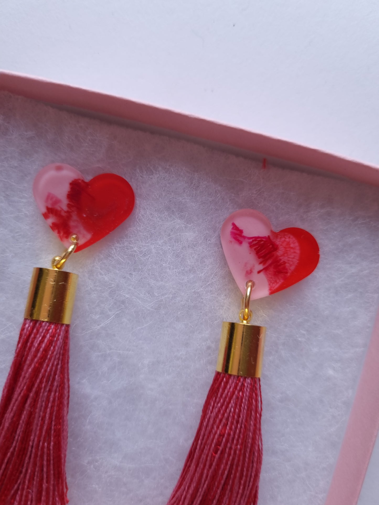 Seconds Burlesque Pink and Red Heart Tassel Earrings