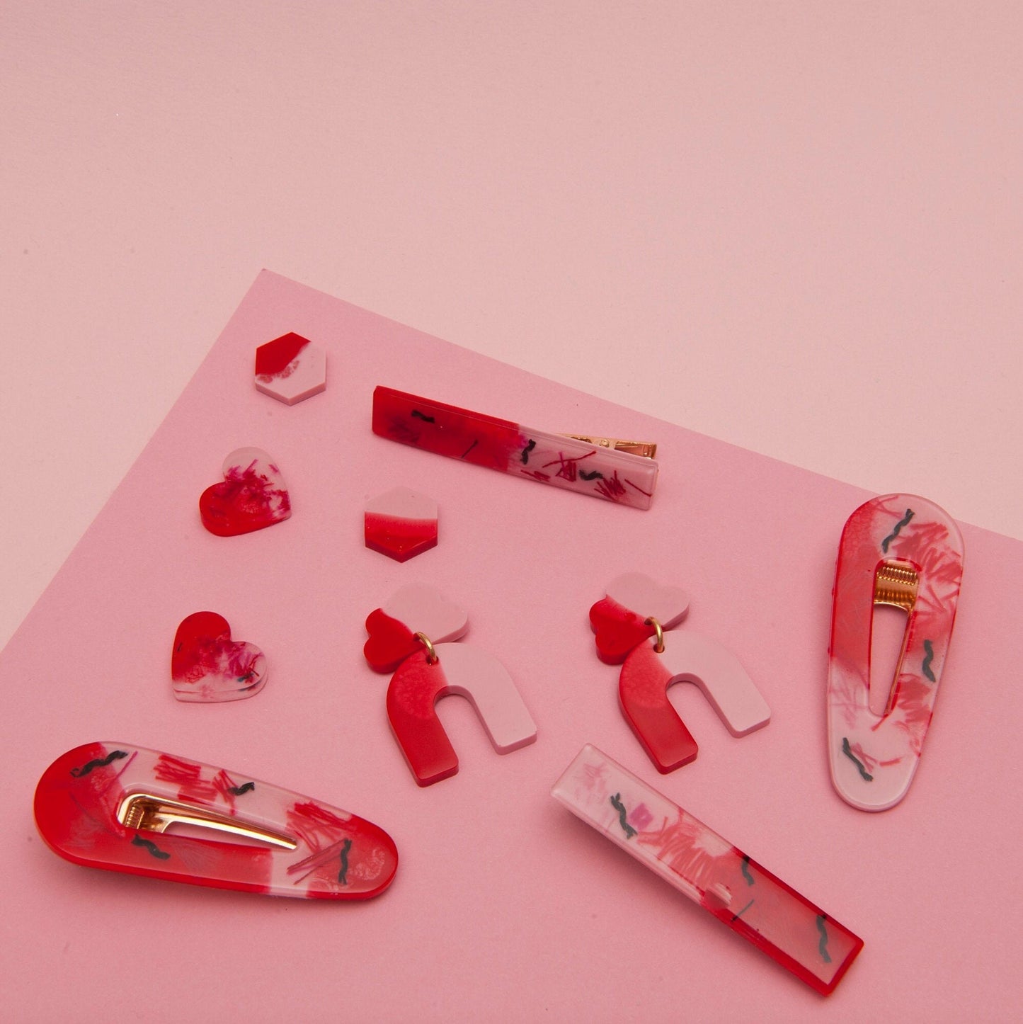 Valentina Pink & Red Resin Hair Clip